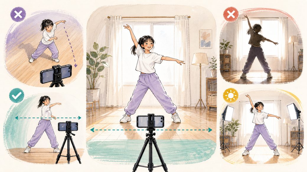 ダンス動画の撮影でのカメラ位置と明るさ